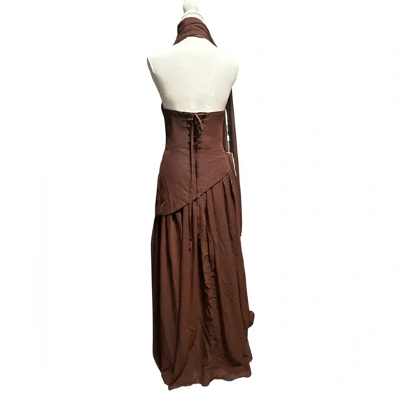 NWT, Elegant Chocolate Brown Strapless Dress With Scarf / Shoulder Cover - Picture 5 of 13